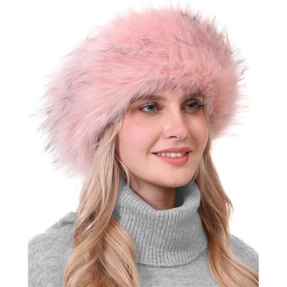 Faux Fur Headband with Elastic Pink With Tips - Picture 2 of 2